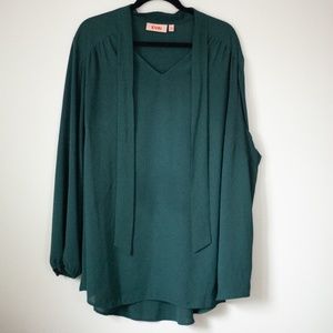 Dark green blouse evri 3x front can tie long sleeve